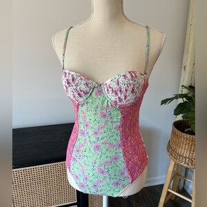 Anthropologie Allihop Smocked Bustier One-Piece Swimsuit Floral